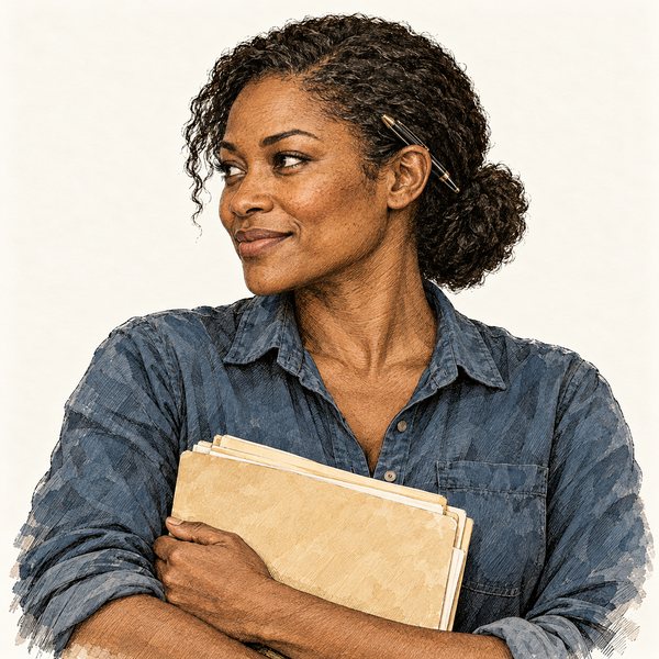 Illustrated portrait of June Okafor, host of the skeptic case.