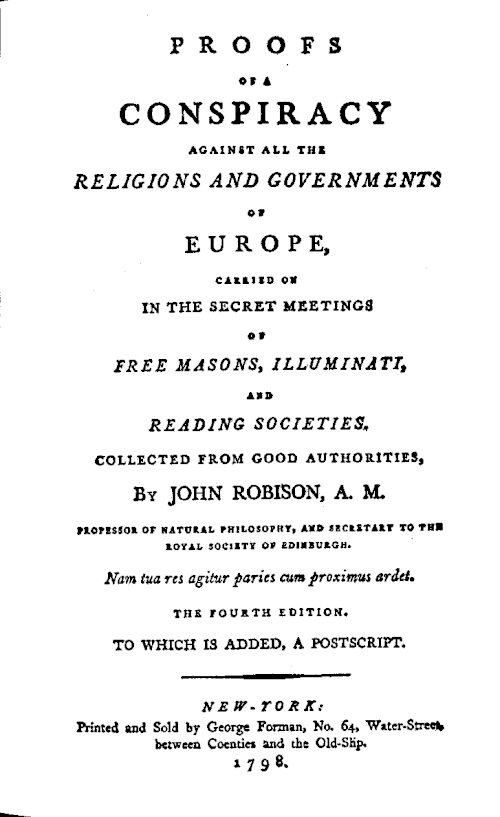 The title page of John Robison's 1797 book, Proofs of a Conspiracy Against All the Religions and Governments of Europe.